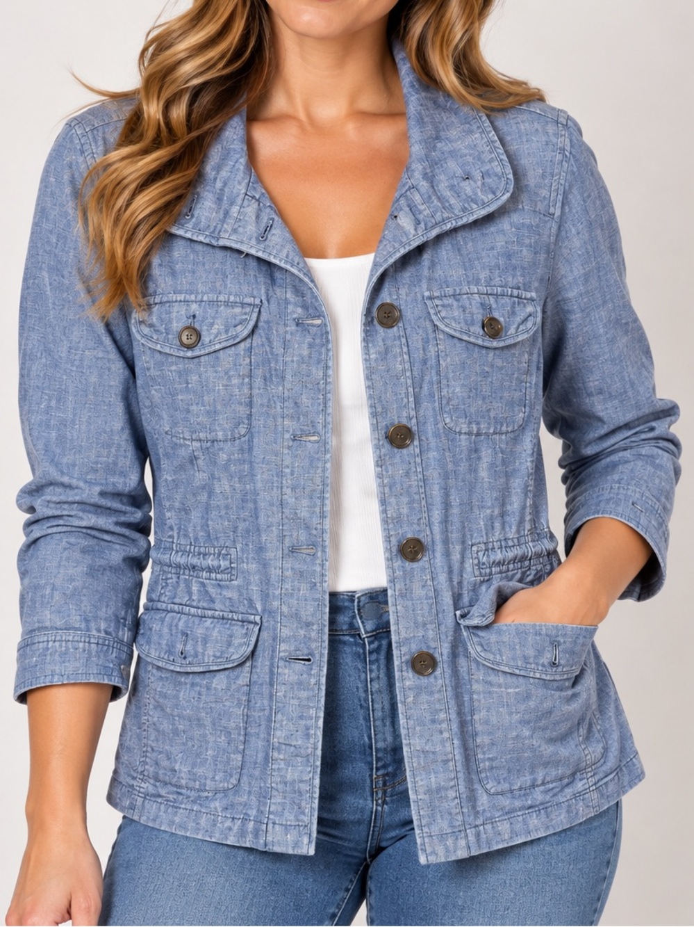Talbots Light Blue Denim Utility Jacket